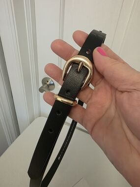 H&M Black Belt with Goldtone Buckle Size L, Business Casual, Runs Big